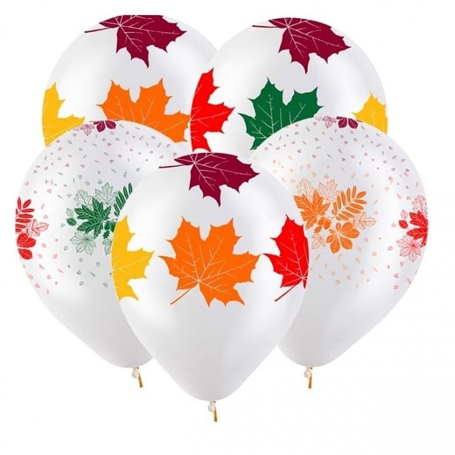 Купить воздушный шар 5. 1103-0197 Шелкография Кристалл 14" осенние листья. Воздушные шары с кленовыми листьями. Осенние шары. Латексные шары с листьями.